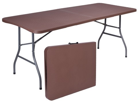 Zestaw cateringowy Rattan brąz stół 180 cm+ 2 ławki