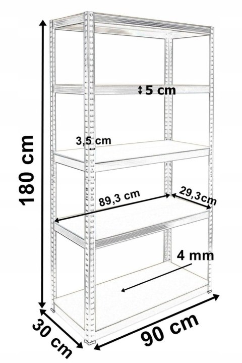 Regał magazynowy Conor czarny 875 kg 180 x 90 x 30 cm Regał magazynowy Conor czarny 875 kg 180 x 90 x 30 cm