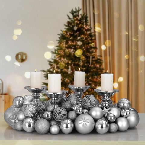 Zestaw bombek choinkowych REGALO SREBRNY 100 sztuk Zestaw bombek choinkowych REGALO SREBRNY 100 sztuk