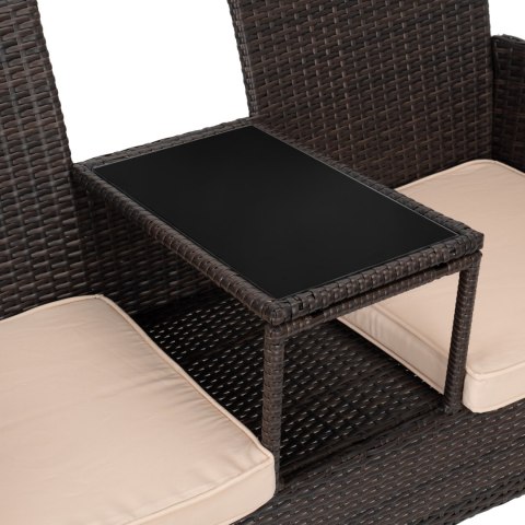 Ławka ogrodowa z technorattanu sofa CORDOBA czarna z beżowymi poduszkami