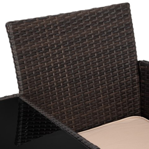 Ławka ogrodowa z technorattanu sofa CORDOBA czarna z beżowymi poduszkami