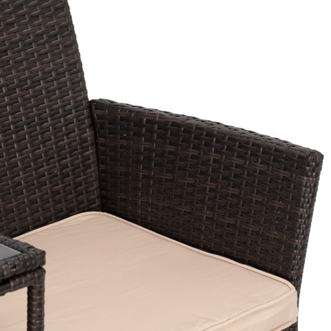 Ławka ogrodowa z technorattanu sofa CORDOBA czarna z beżowymi poduszkami