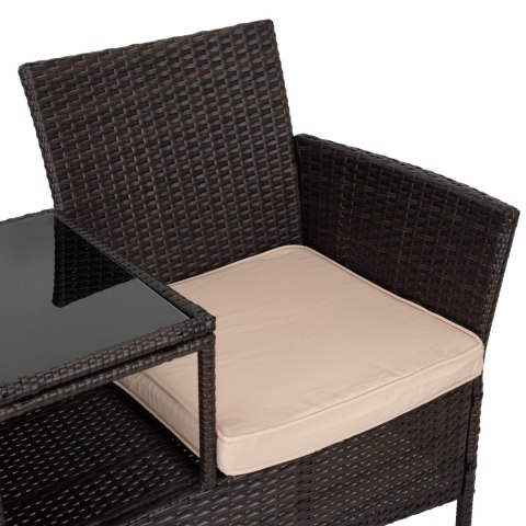 Ławka ogrodowa z technorattanu sofa CORDOBA czarna z beżowymi poduszkami