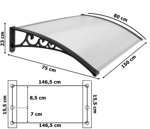 Daszek nad drzwi Beno 80x150cm czarny