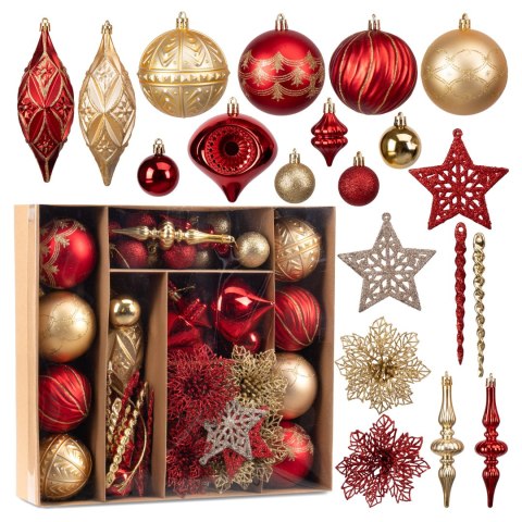 Zestaw bombek choinkowych MARIEN CZERWONO-ZŁOTY 70 sztuk