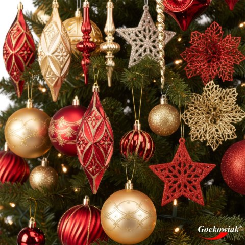 Zestaw bombek choinkowych MARIEN CZERWONO-ZŁOTY 70 sztuk